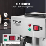 VEVOR Kommerzieller 12-Tassen-Filter-Espressokocher mit 3 Glaskaraffen und 3 Heizplatten, Edelstahl-Espressomaschine mit automatischer Wasserversorgung für Restaurant, Büro, Café