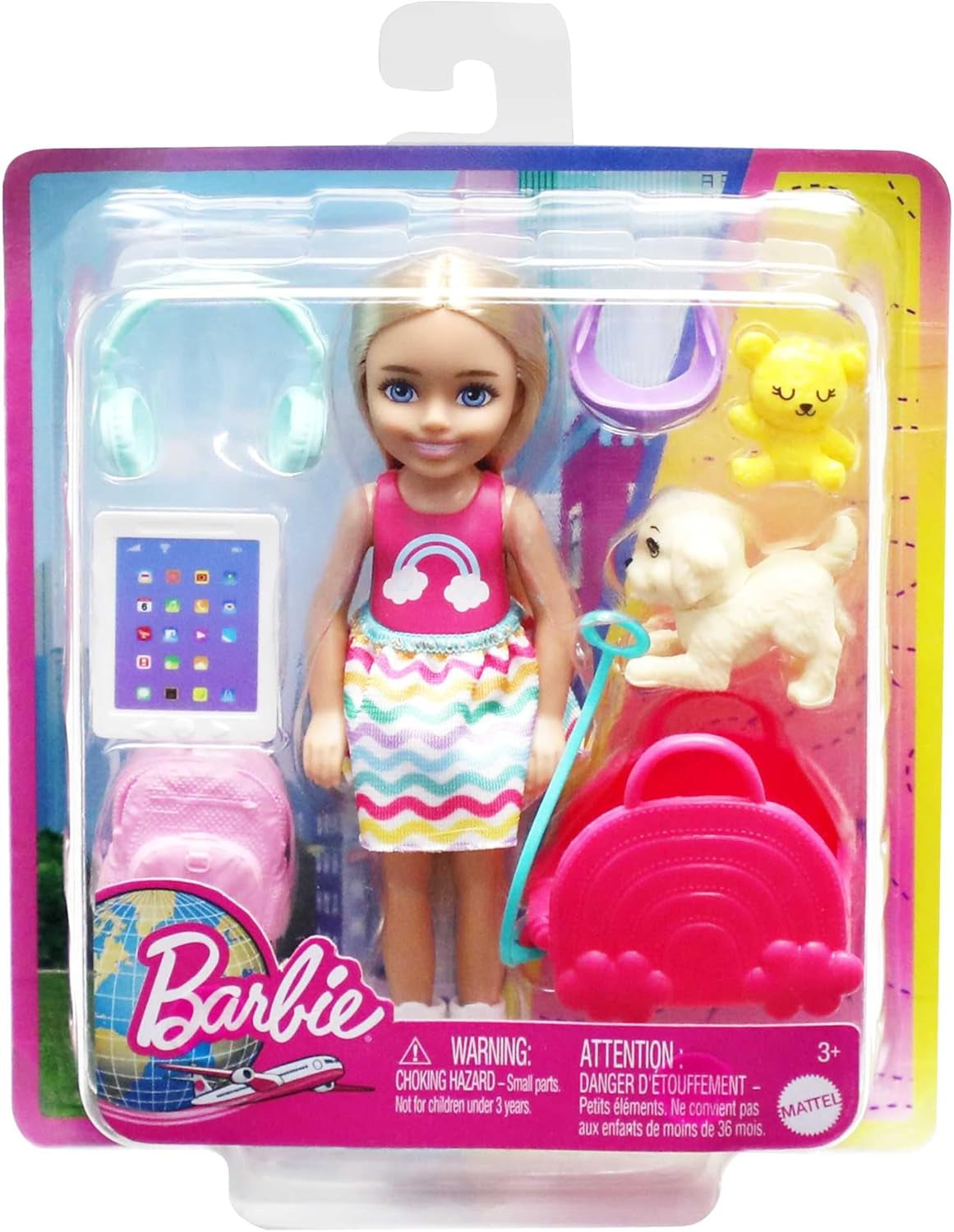 Barbie Chelsea Puppe & Zubehör 6-teiliges Welpen-Reiseset inklusive Hundekäfig HJY17