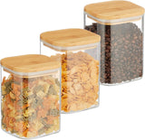 Relaxdays Vorratsdosen mit Bambusdeckel, 3er-Set, quadratische Glasdosen, 900 ml, auslaufsicher, klar/naturbelassen, Aufbewahrungsboxen für Lebensmittel, Naty Shop Standardtitel