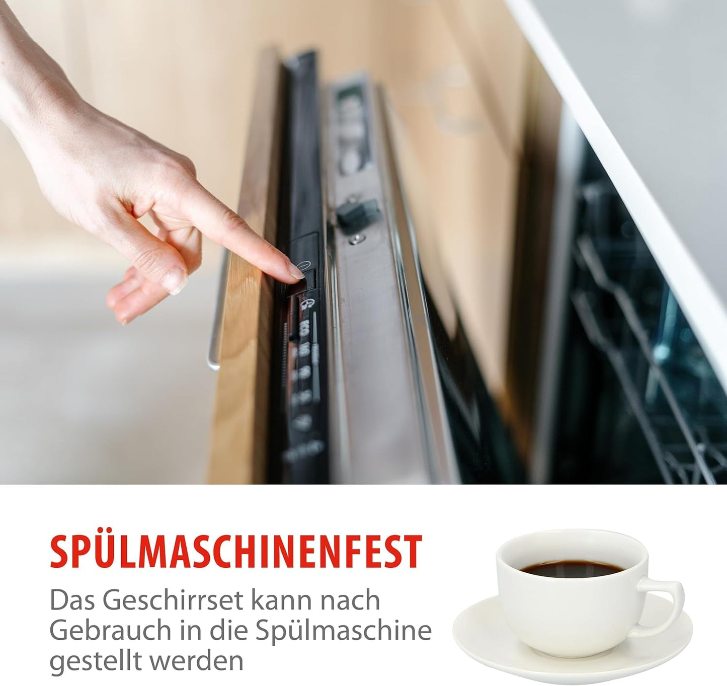 alpina Geschirrset 8 Personen - 40-teiliges Steingut Geschirr - Teller Set mit Speiseteller, Schalen und Kaffeebecher - Campinggeschirr - Mikrowellen- und Spülmaschinengeeignet - Weiß