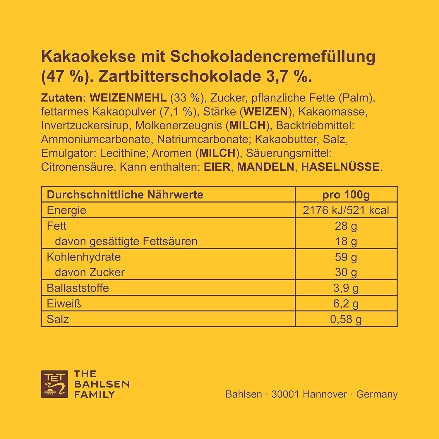 Knusprige Kekse mit Kakao und dunkler Schokoladencreme, 14er-Pack, zur Aufbewahrung oder zum Verkauf (14 x 190 g)
