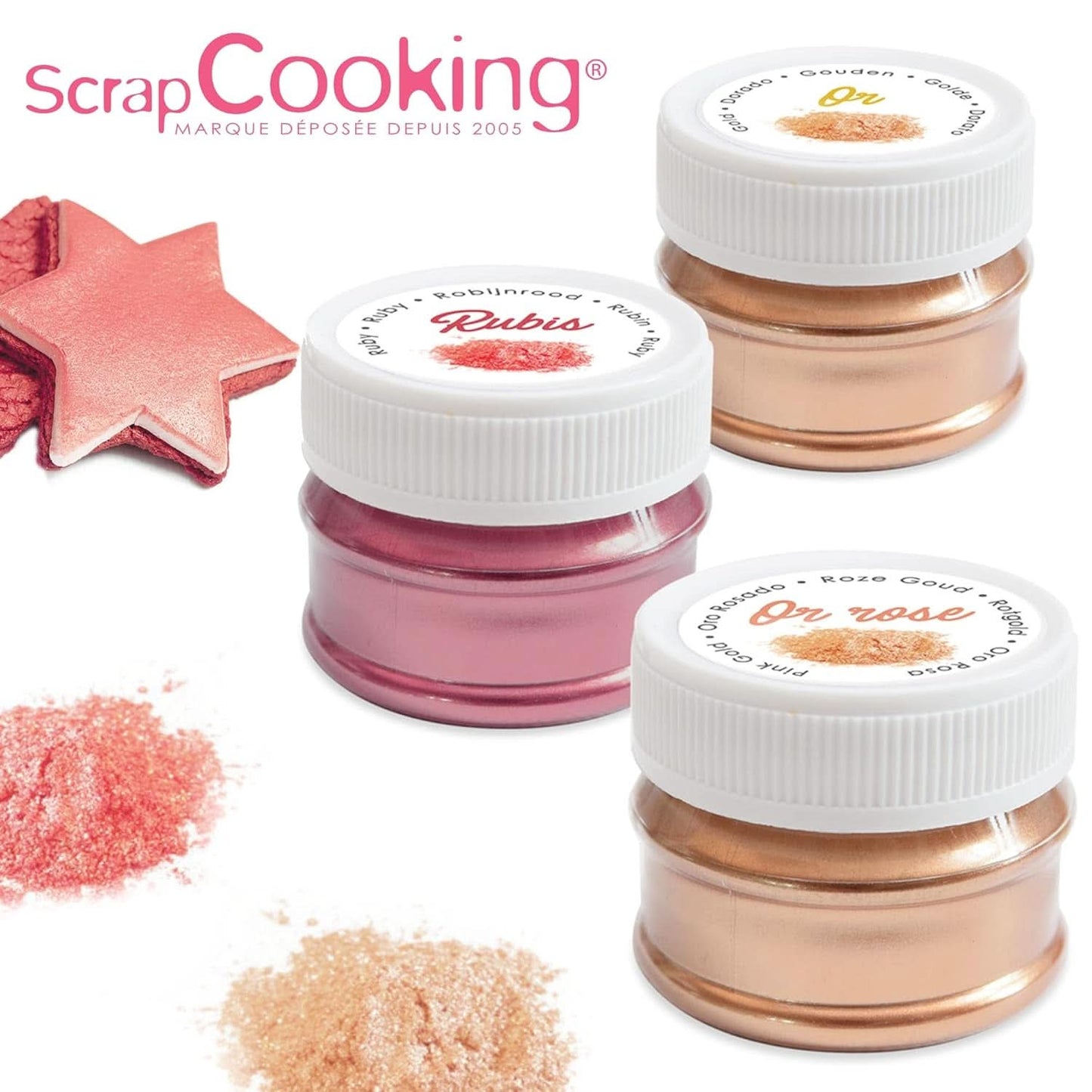 ScrapCooking, Set mit 3 Lebensmittelfarben, Gold, Roségold und Rubin, Metallic-Töne, 3 x 5 Gramm Naty Shop