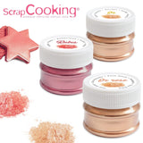 Scrapcooking – Set mit 3 metallischen Lebensmittelfarben – Lebensmittelfarbe: Gold, Roségold und Rubin – essbare Lebensmittelfarbe zum Backen, Kuchen, Kekse, Kuchen, Schokolade – 4019