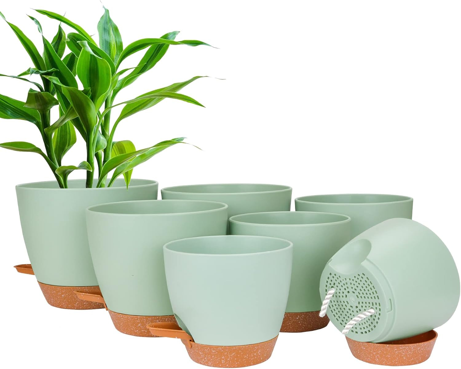CSYY Blumentöpfe, Set mit 7 Kunststoff-Blumentöpfen mit Bewässerungssystem, 20,3/19/17,7/16,5/15,2/14/12,7 cm, selbstbewässernde Töpfe und Untersetzer für drinnen und draußen