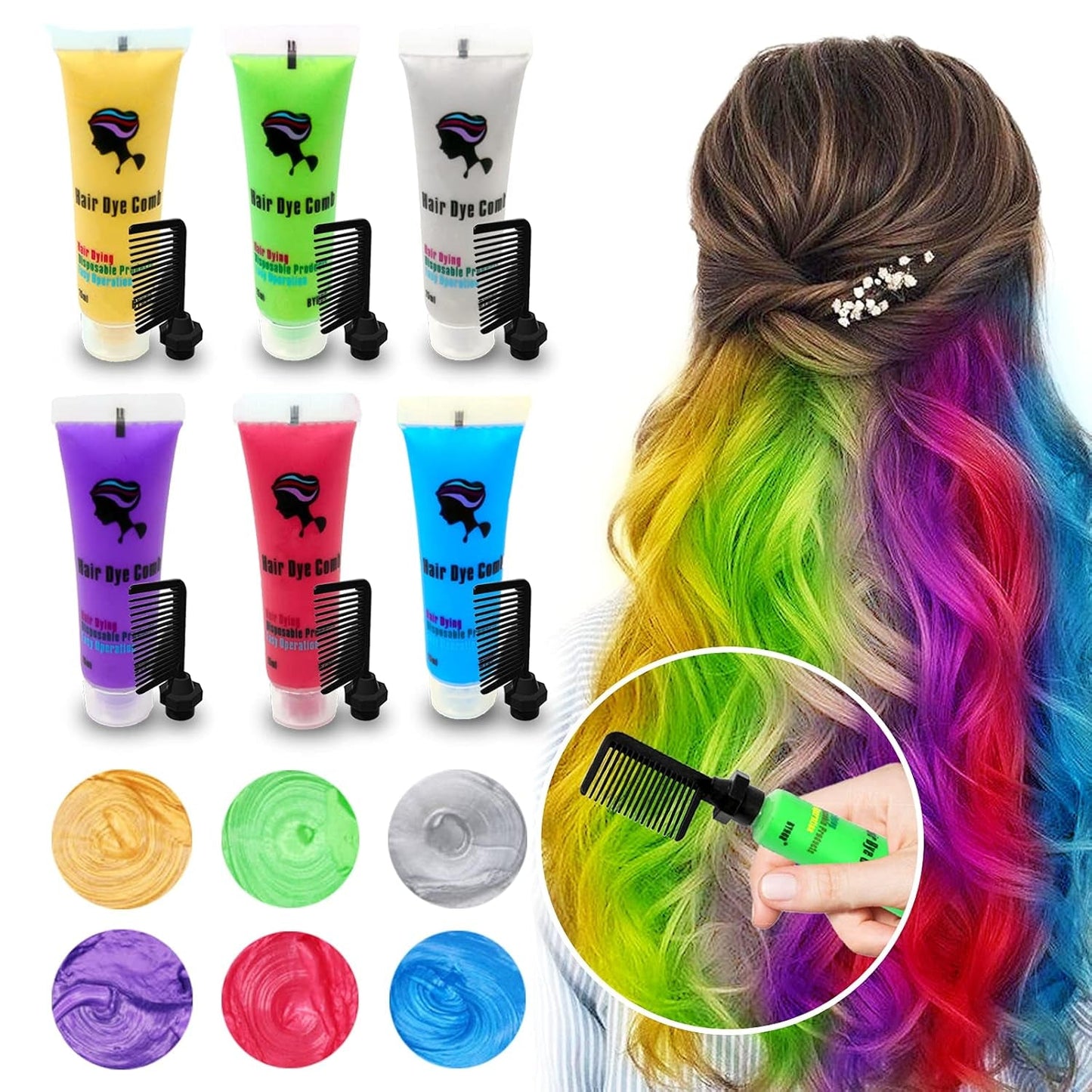 Byhoo 6 Stück temporäre Haarfarbe für schwarzes Haar, Haarkreide, waschbare Haarfarbe, Geschenkidee für Mädchen, Geburtstagsgeschenk für Teenager. Naty Shop 01 Haarfärbemittel