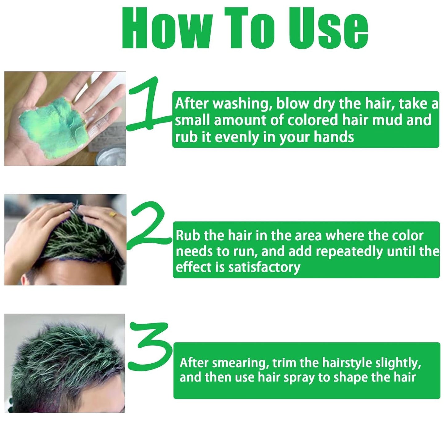 Grünes temporäres Haarwachs, Crazy Green temporäres Haarspray, waschbarer semipermanenter Schlamm, einmalige Haarfarbe, sofortige Styling-Haarpastenschlamm, natürliche Haarfarbe für Partys, Aktivitäten und Halloween Naty Shop Haarfärbemittel