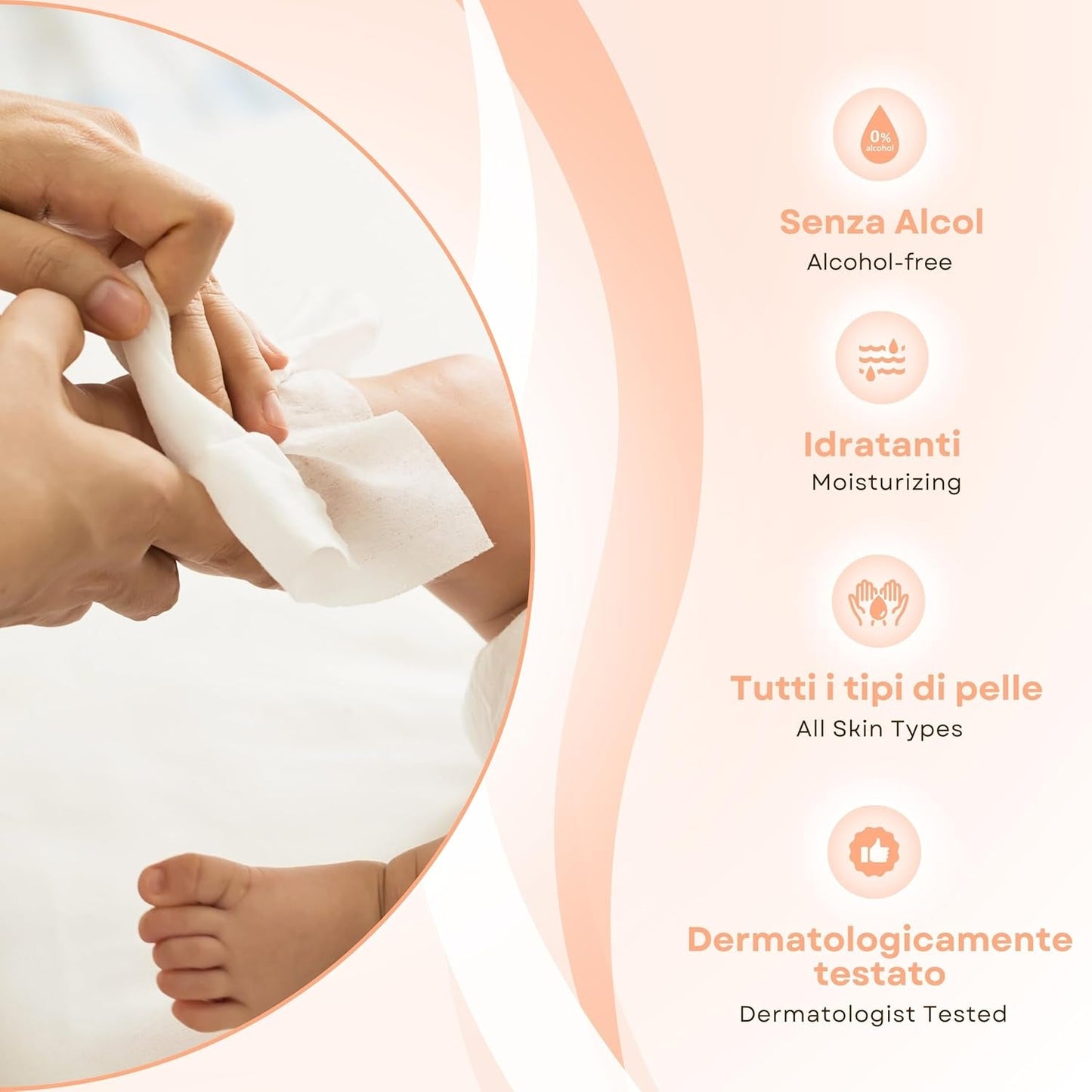 Baby-Feuchttücher mit Talkum für empfindliche Haut, alkoholfrei, hautfreundlich, pH-Wert 5,5, leicht parfümiert, 1200 Stück (12er-Pack)
