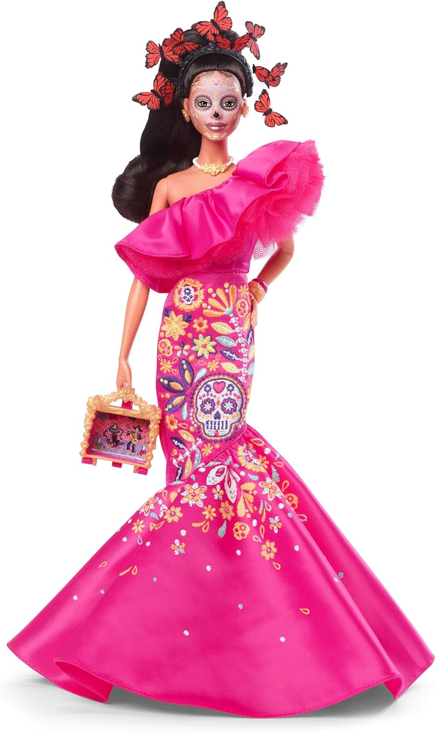 Tag der Toten Barbie-Puppe – limitierte Auflage mit traditioneller Kleidung und Schmuck, inklusive Ständer und Sammlerzertifikat, für Sammler und Fans ab 6 Jahren, HJX14