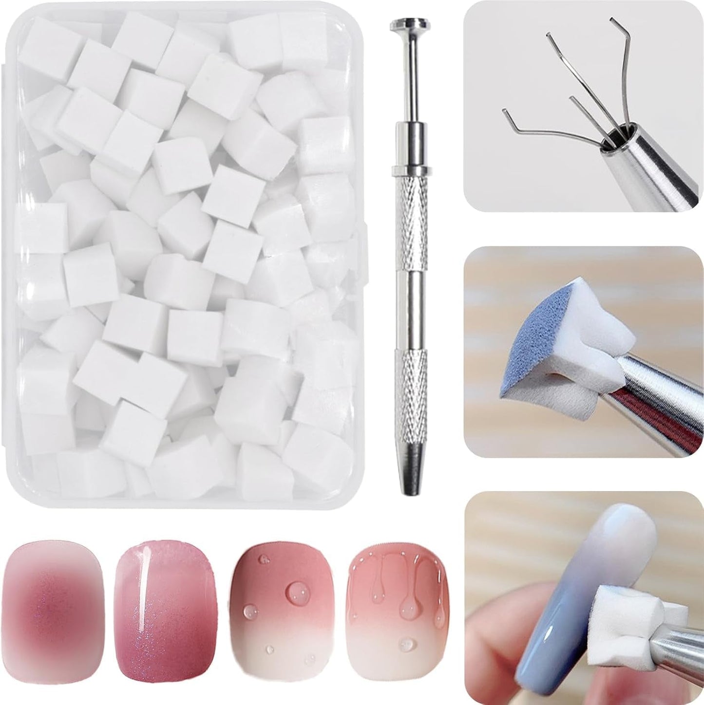 100 Stück Nail Art Schwamm Mit Metallgreifer, Sponge Brush Applicator, Sponge Nagel Pinsel, Nageldesign Zubehör Schwammpinsel, Verwendet, Um Eine Vielzahl Von Gradient Nail Art Patterns Zu Ersetzen