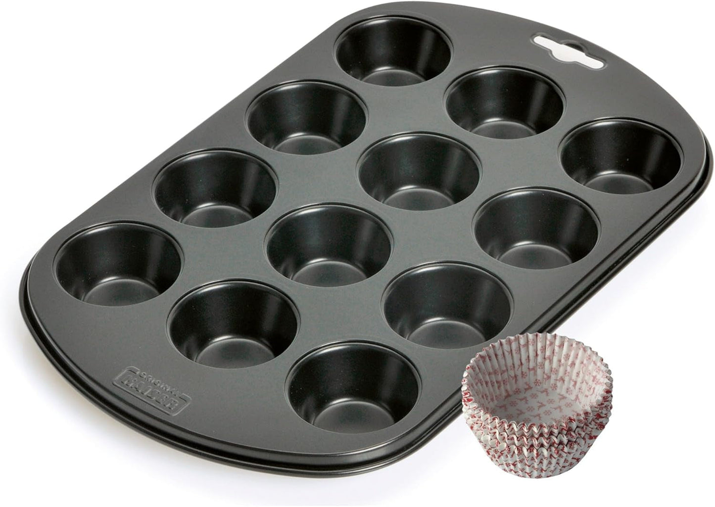 Original Kaiser Inspiration Muffinform-Set 2-Teilig, Muffinblech Mit Xmas Papierbackförmchen Für 12 Muffins, 38 X 27 Cm, Cupcake Form Antihaftbeschichte, Schwarz Formen und Backbleche Naty Shop