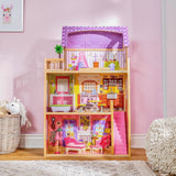 KidKraft Kayla Holzpuppenhaus mit Möbeln und Zubehör, 3-stöckiges Spielset für 30-cm-Puppe, Spielzeug für Kinder ab 3 Jahren, 65092 – Exklusiv bei Amazon