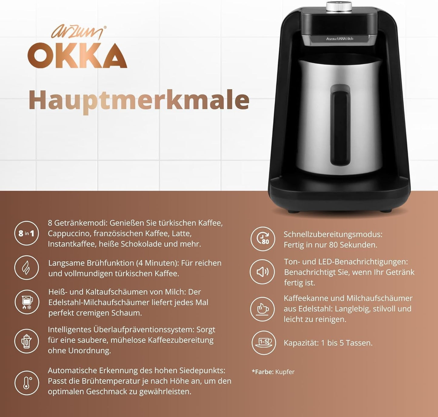 TÜRKISCHE KAFFEEMASCHINE Arzum OKKA RICH SPIN PRO (Chrom)