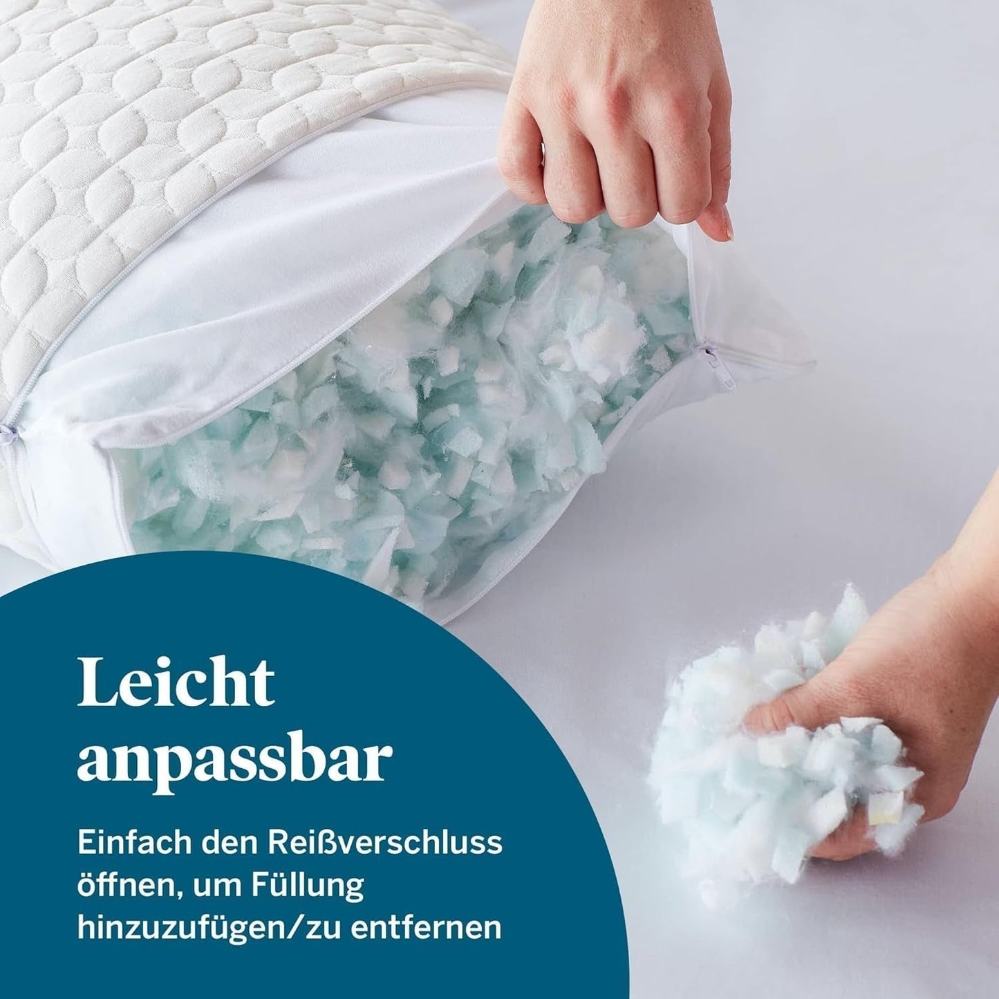 LUCID-Kissen 40 x 80 cm mit Hybridfüllung aus zerkleinertem Memory-Schaum und Mikrofaser – abnehmbare, anpassbare Füllung – waschbarer Bezug – für Seiten-, Rücken- und Bauchschläfer Naty Shop Standardkissen