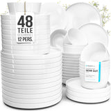 Crystal 48-teiliges Porzellan-Geschirrset TESTSIEGER Klares Porzellan-Geschirrset Schüsseln und Teller Tafelservice für 12 Pure Living-Geschirrsets in Weiß