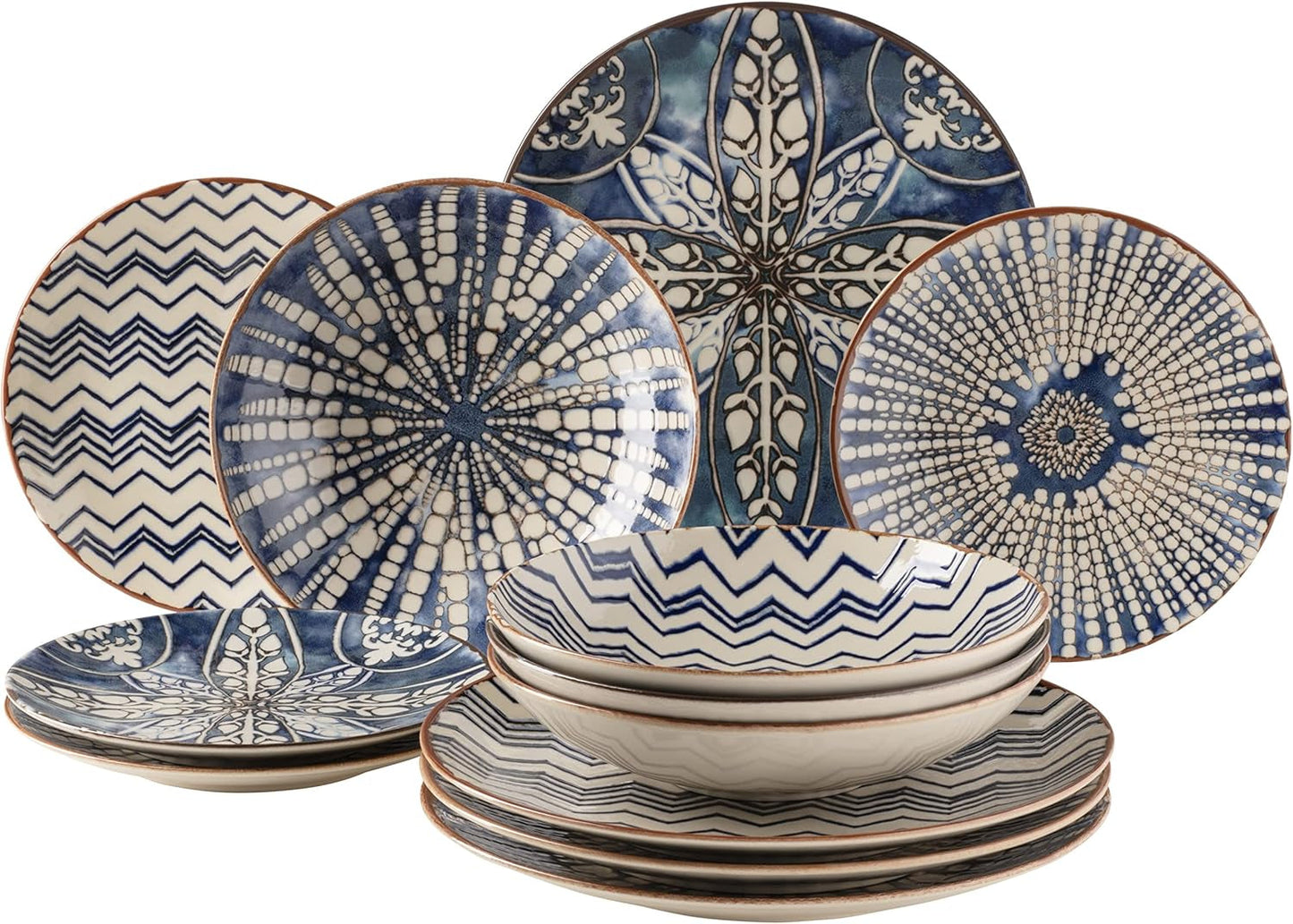 MÄSER 934017 Iberico Blue Tafelservice für 4 Personen, 12-teilig, maurischer Stil, verschiedene Vintage-Designs in Weiß und Blau, Keramik