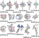 16 Stile Luxus Mond Stern Nagel Charms 3D Nail Charms Y2K Legierung Strasssteine ​​​​Bogen Schmetterling Nagel Schmuck Metall Nail Art Charms Nägel Glitzersteine ​​​​Nailart Rhinestones Nageldesign Zubehör