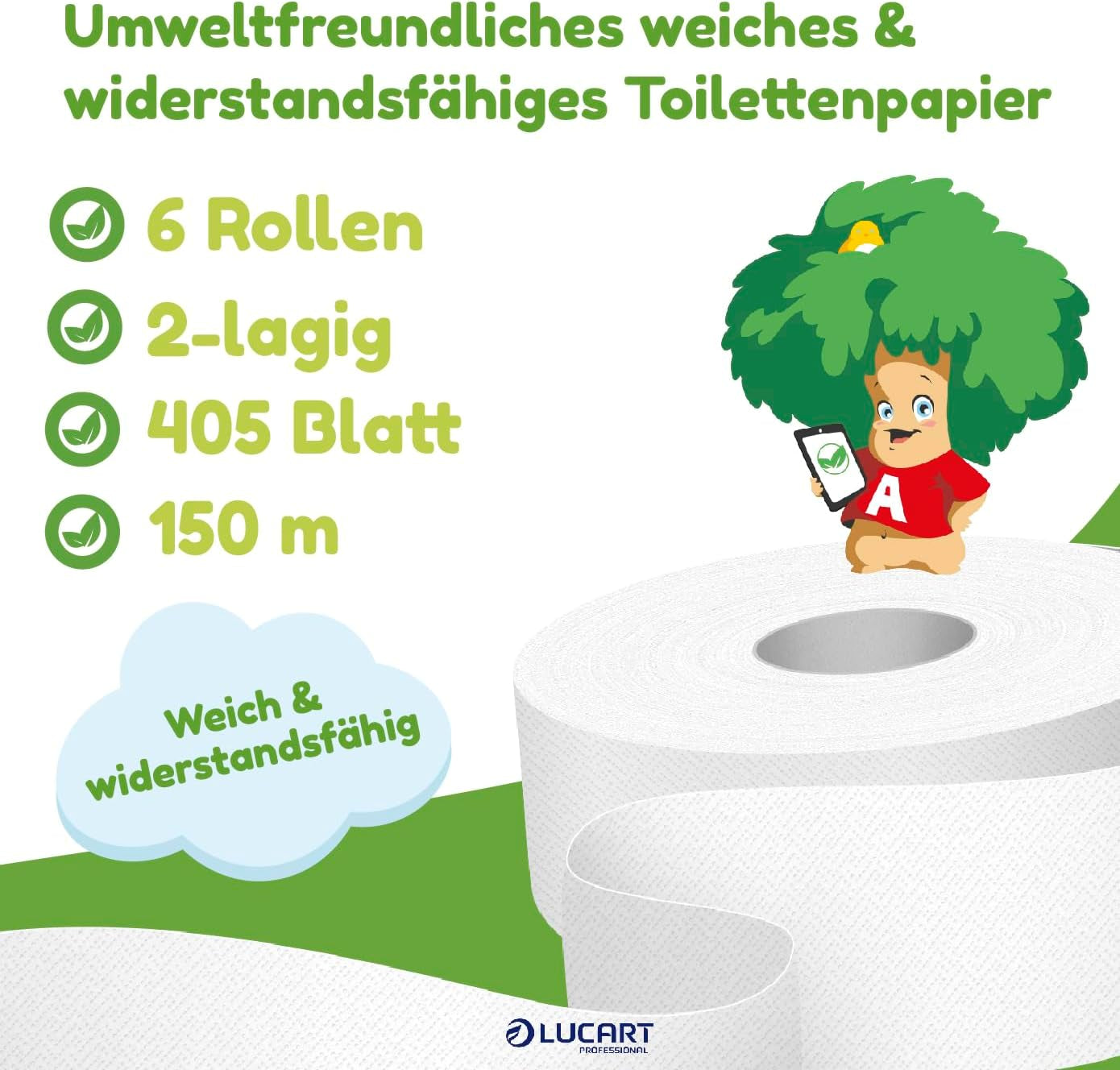 Jumbo Eco Toilettenpapierrollen, 2-lagig, Handwaschcreme mit reinigender, feuchtigkeitsspendender und glättender Formel – Blumenduft – 5 l, 6 Stück (1er-Pack)