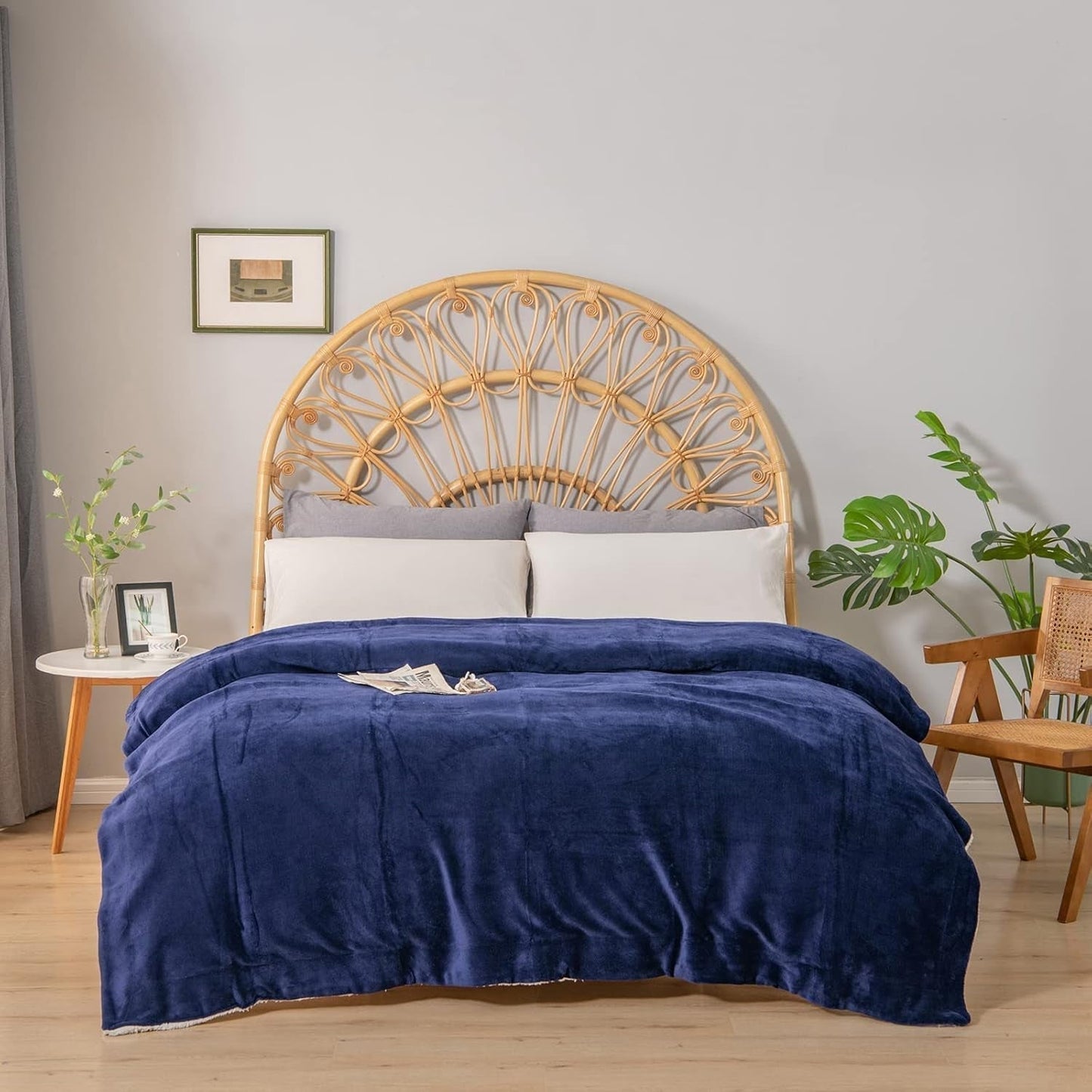 Kono Sherpa-Fleece-Überwurfdecke, 150 x 200 cm, weich, gemütlich, flauschig, wendbar, Mikrofaser, feste Decken für Bett, Couch, Couch (Marineblau, Doppelbett/Doppelbett). Betten und Decken. Besuchen Sie den KONO-Store