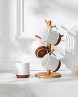 MALACASA Kaffeebecher-Set, 350 ml Steinzeugbecher-Set für 4 Personen, moderne Kaffeebecher für Tee, Saft, Latte, Cappuccino, heiße Schokolade. Spülmaschinen- und mikrowellengeeignet, TARA-Serie, Khakiweiß