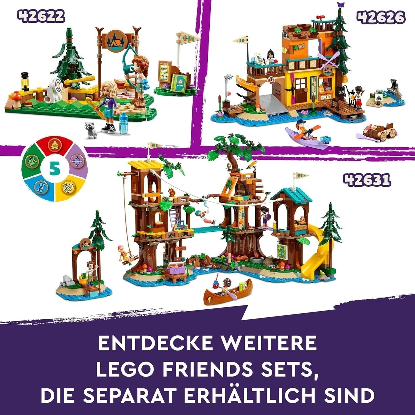 LEGO Friends Baumhaus im Abenteuercamp, Spielset für Mädchen und Jungen ab 8 Jahren mit 5 Figuren und 5 Tieren, Geschenkidee für kreative Spiele, Sportspielzeug, Puppenhaus 42631 Bausets Besuchen Sie den LEGO-Store