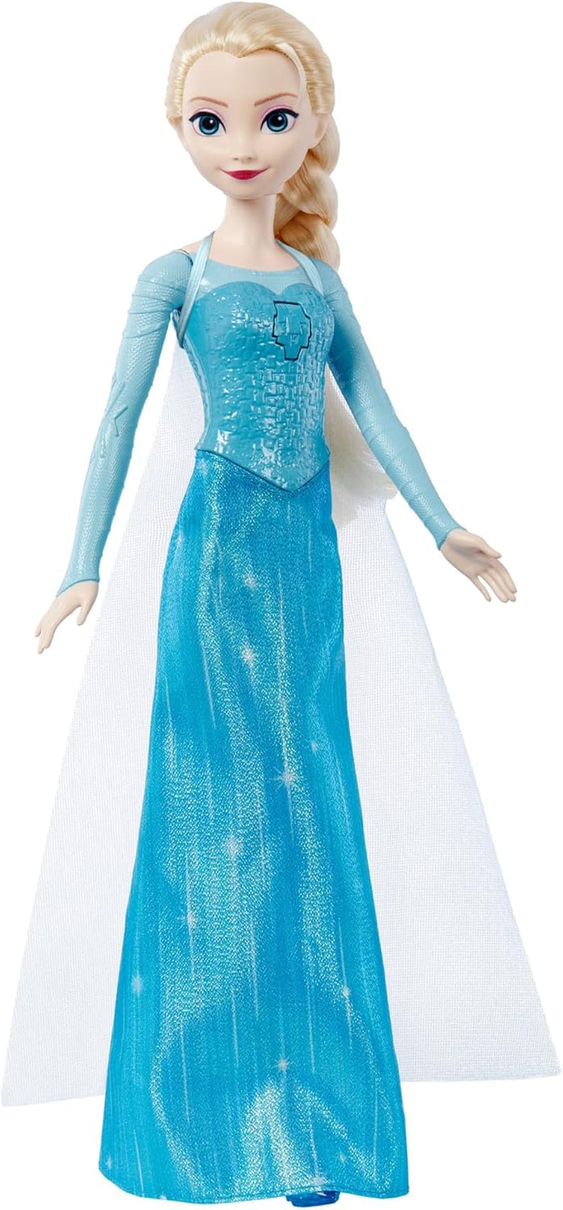 Mattel Toys Disney Frozen Elsa singende Puppe im ikonischen Outfit, singt „Let It Go“ aus dem Disney-Film in Englisch, Französisch, Deutsch, Italienisch, JDL58