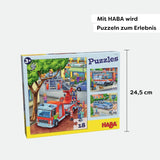 HABA Feuerwehr-Puzzle – 3-teiliges Set für Kinder ab 3 Jahren, Polizei- und Krankenwagen-Papppuzzle – Fördert Feinmotorik und Konzentration – 1302759001 Puzzle Naty Shop