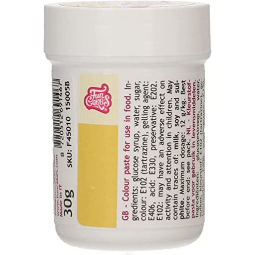 Konzentrierte Lebensmittelfarbe Funcakes Paste Color Gelb; für Teig, Creme, Fondant, Marzipan, Teig, Modelliermasse und Blütenpaste. Halal. 30 g