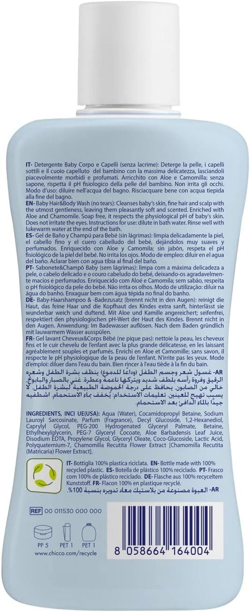 CHICCO NATURAL SENSATION – SET 2: 1 SHAMPOO UND BAD – NICHT TROCKNEND 200 ML, 1 4IN1 CHANGE CREAM 100 ML Kinder – Bade- und Hautpflege Naty Shop