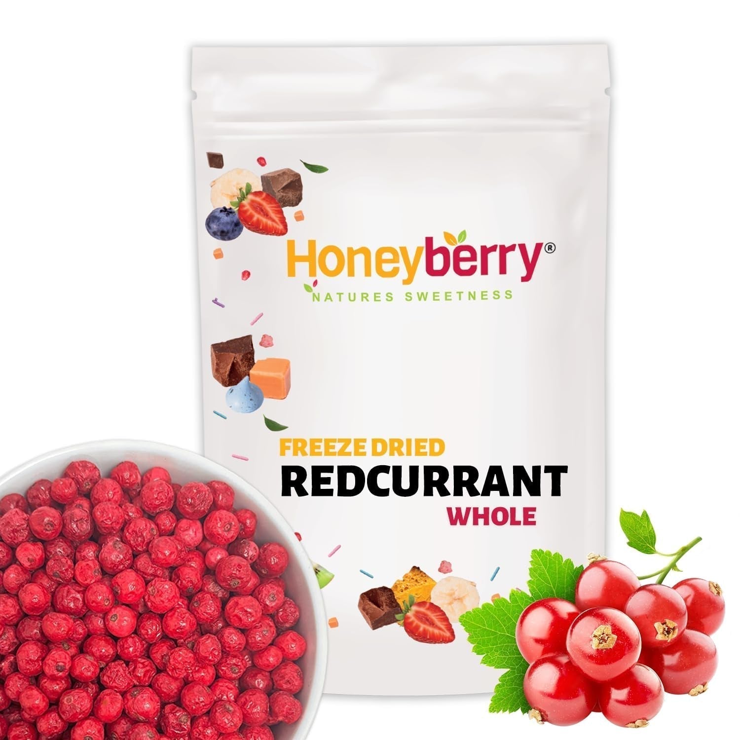 Gefriergetrocknete ganze Johannisbeeren 100g - Gefriergetrocknete Früchte - Gefriergetrocknete Trockenfrüchte - Rote Johannisbeeren zum Backen, Dekorieren von Kuchen, Snacks, Müsli, Desserts Dehydrierte Produkte Naty Shop 100G