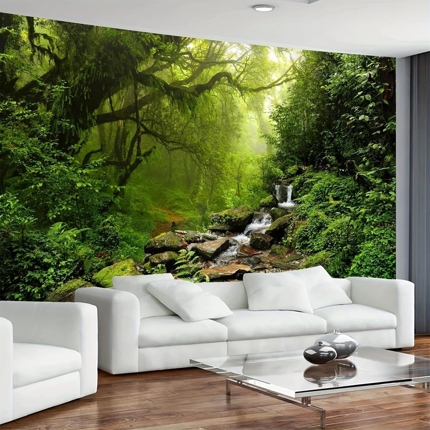 Teppich Wandteppich Wald Leinwand Baum Wasserfall Nebel Zuhause – Accessoires und Dekorationen Naty Shop Wasserfall im Wald 300 L x 180 B cm