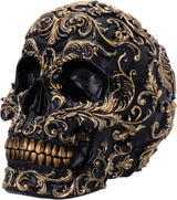Renaissance-Schädel, 19 cm, Kunstharz, Schwarz und Gold, goldenes Barockmuster, schwarzes Totenkopf-Ornament, gotische Dekoration, gegossen aus feinstem Kunstharz, handbemalt von Experten. Statuetten und Skulpturen Naty Shop