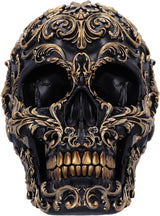 Renaissance-Schädel, 19 cm, Kunstharz, Schwarz und Gold, goldenes Barockmuster, schwarzes Totenkopf-Ornament, gotische Dekoration, gegossen aus feinstem Kunstharz, handbemalt von Experten. Statuetten und Skulpturen Naty Shop