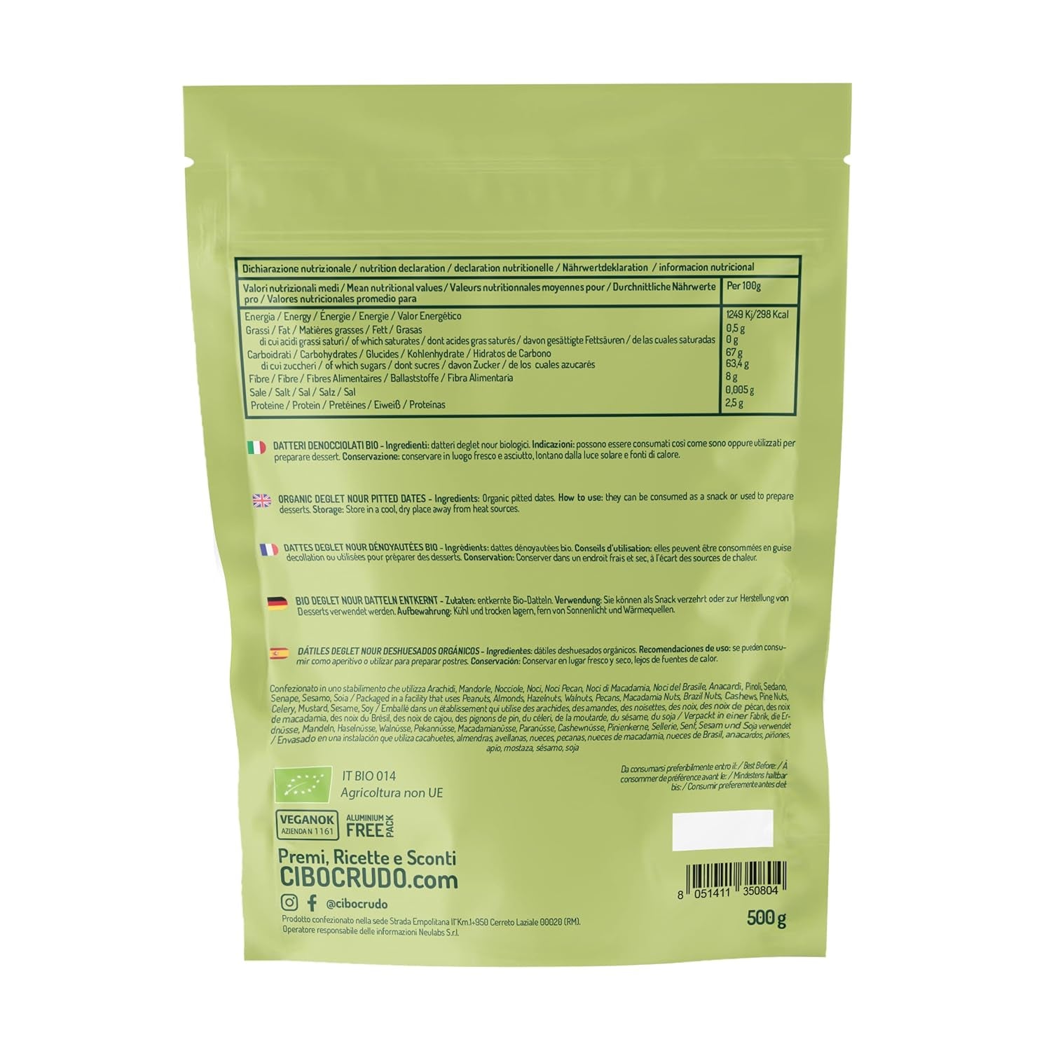 Deglet Nour Bio kernlose Datteln – 500 g. Natürliche getrocknete Bio-Datteln von Deglet Nour. Getrocknete Datteln. Naty Shop dehydrierte Produkte