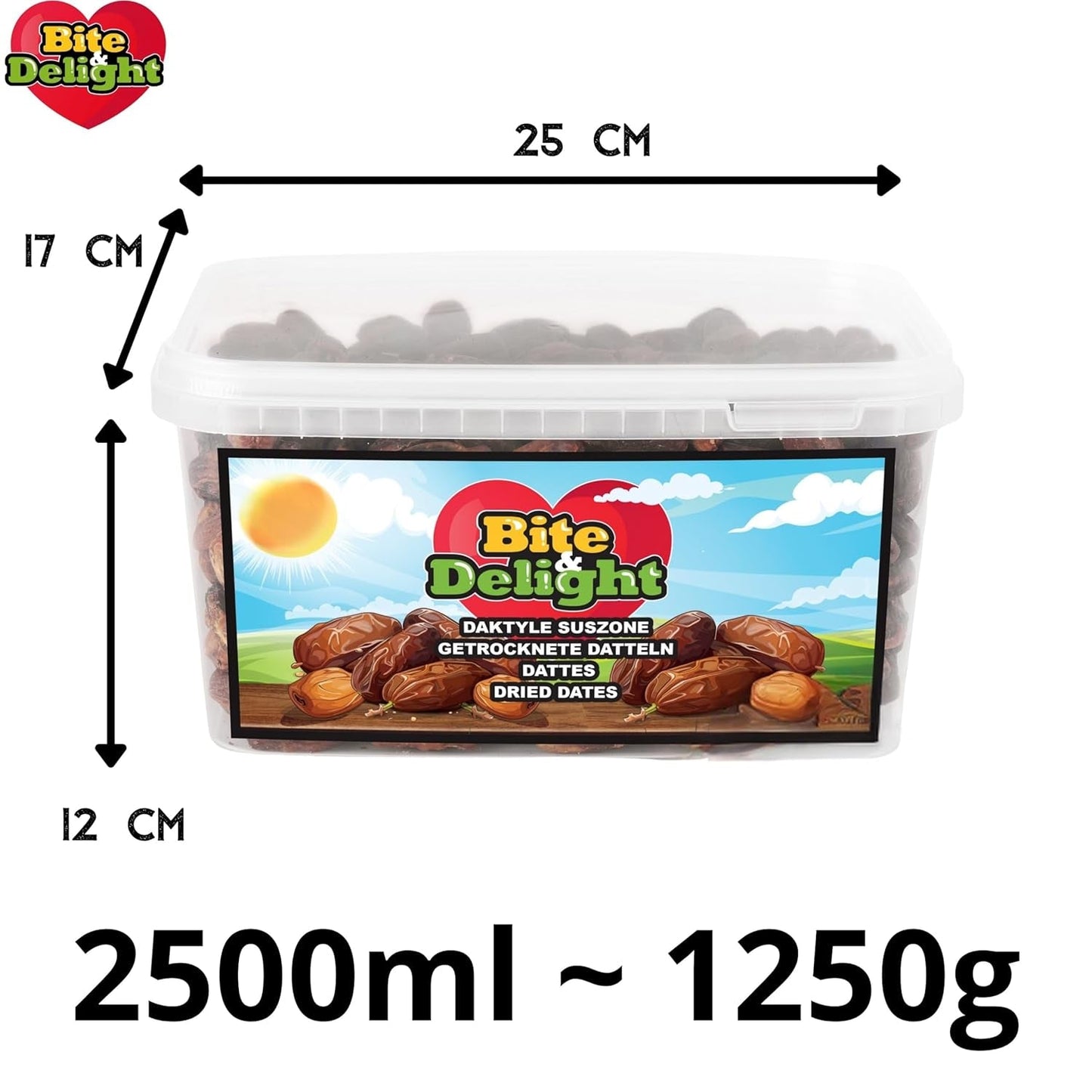 Getrocknete Datteln von Bite & Delight – Ganz, getrocknet und natürlich – Aromatische Süßigkeiten – Lecker und saftig – Verzehrfertige Fruchtsnacks – Vegan – Ohne Zuckerzusatz – 1250 g Naty Shop dehydrierte Produkte