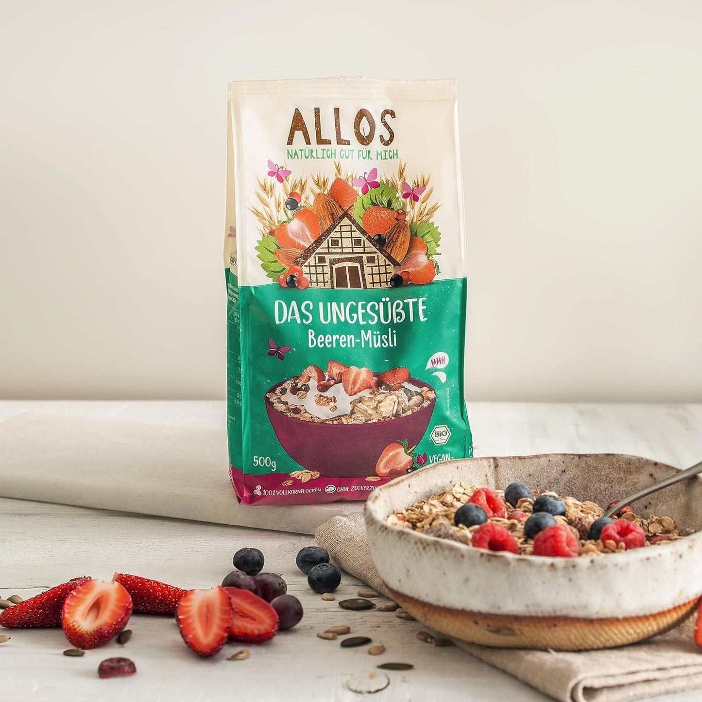 Allos, ungesüßtes Beerenmüsli, Packung 5 x 500 Gramm Cereals Naty Shop