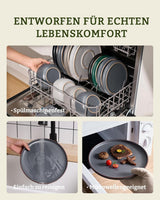 Mercury Geschirrset, 12-teiliges Geschirrset, 4-Personen-Steinzeug-Geschirrset mit Speisetellern, Desserttellern, Müslischalen, mikrowellen- und spülmaschinenfest, Anthrazit