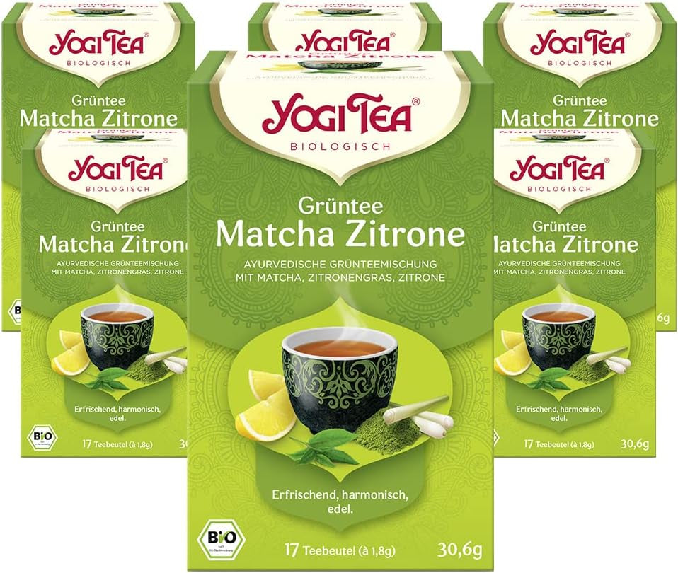 Yogi Tea – Matcha-Grüntee mit Zitrone, ayurvedischer Bio-Kräutertee, Grünteemischung, Matcha, Zitronengras und Limette, Yogi-Tee 6er-Pack, 6 x 17 Teebeutel (insgesamt 102 Teebeutel)