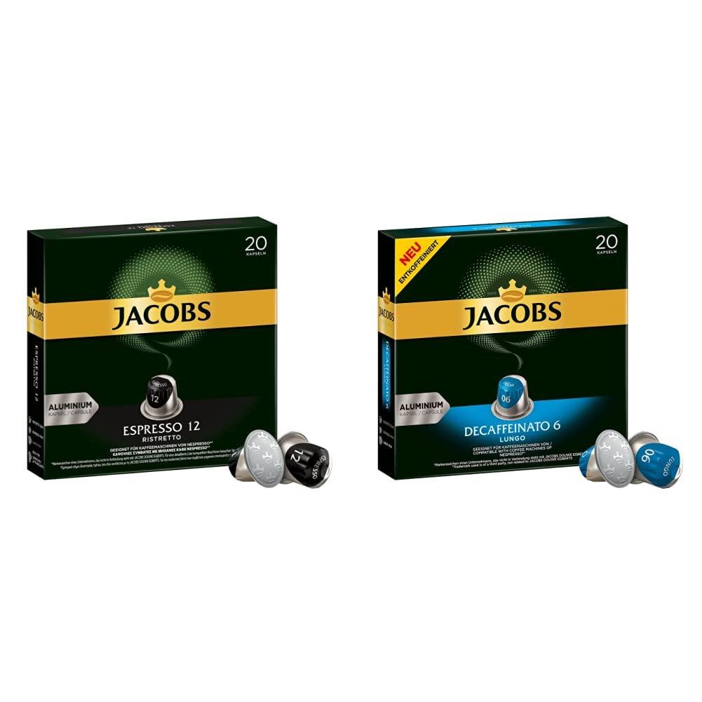 Kaffeekapseln Espresso Ristretto, Intensität 12 von 12, 10 x 20 Getränke & Kaffeekapseln Lungo Decaffeinato- Intensität 6- 200 Nespresso-kompatible Kapseln, 10er Pack, 10 x 20 Getränke