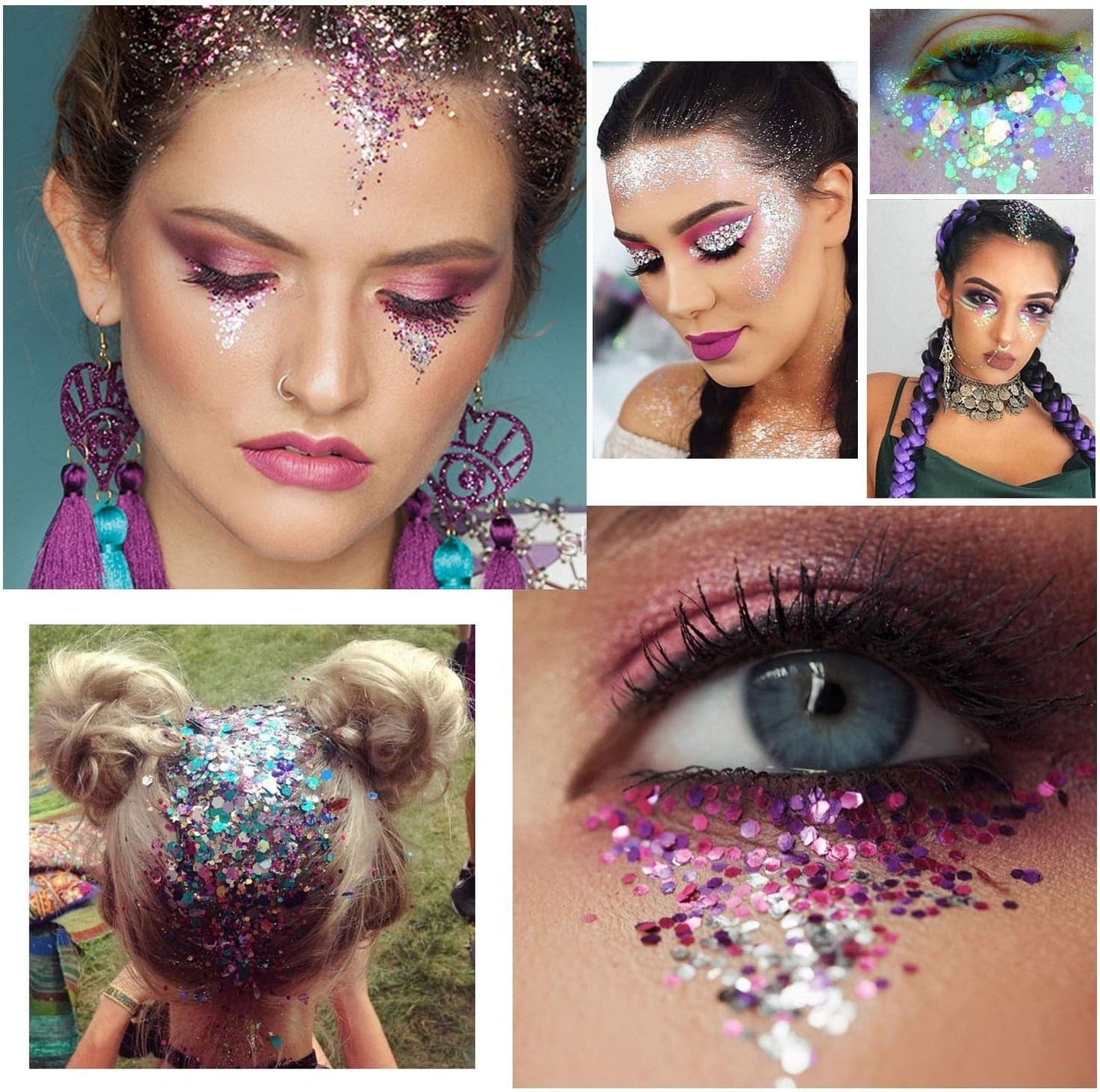 HOWAF 12 Boxen Nagelglitzer, Gesicht, Körper, Pinsel, Glitzer, Make-up, Nagelglitzer, Augen, Lippen, Haare, Körper, Dekoration, Halloween, Weihnachten, Festival, Maskerade, Make-up-Zubehör