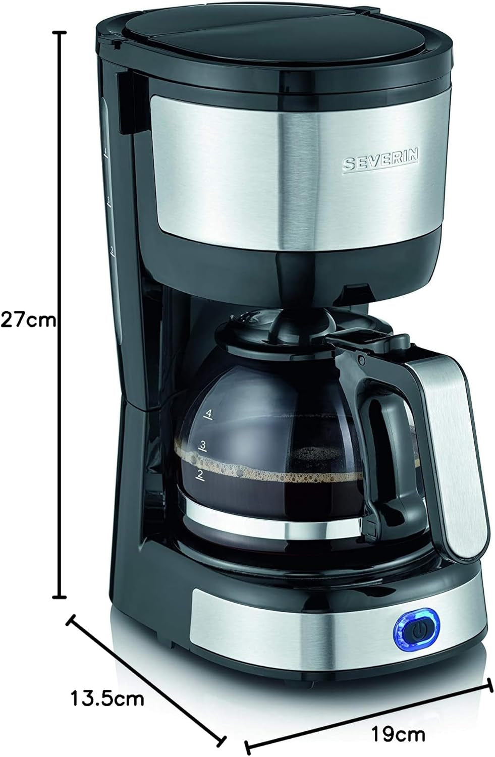 SEVERIN Kompakt-Espressomaschine, aromatischer Kaffee mit Kaffeemaschine für bis zu 4 Tassen, Espressomaschine mit Filter und Permanent-Schwingfilter, Edelstahl/Schwarz, KA 4808