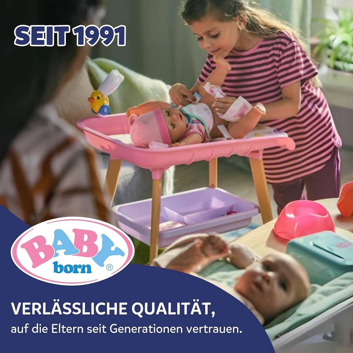 BABY born Carla – 43 cm große Puppe – hochwertiges blondes Haar mit Strähnen – keine Batterien erforderlich – geeignet für Kinder ab 4 Jahren – inklusive 7 Zubehörteilen, rosa