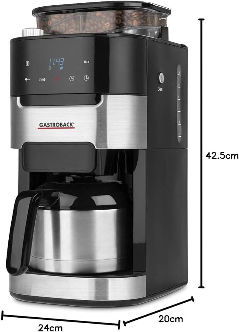GASTROBACK Grind & Brew Pro Thermo-Espressomaschine, Silber, Schwarz