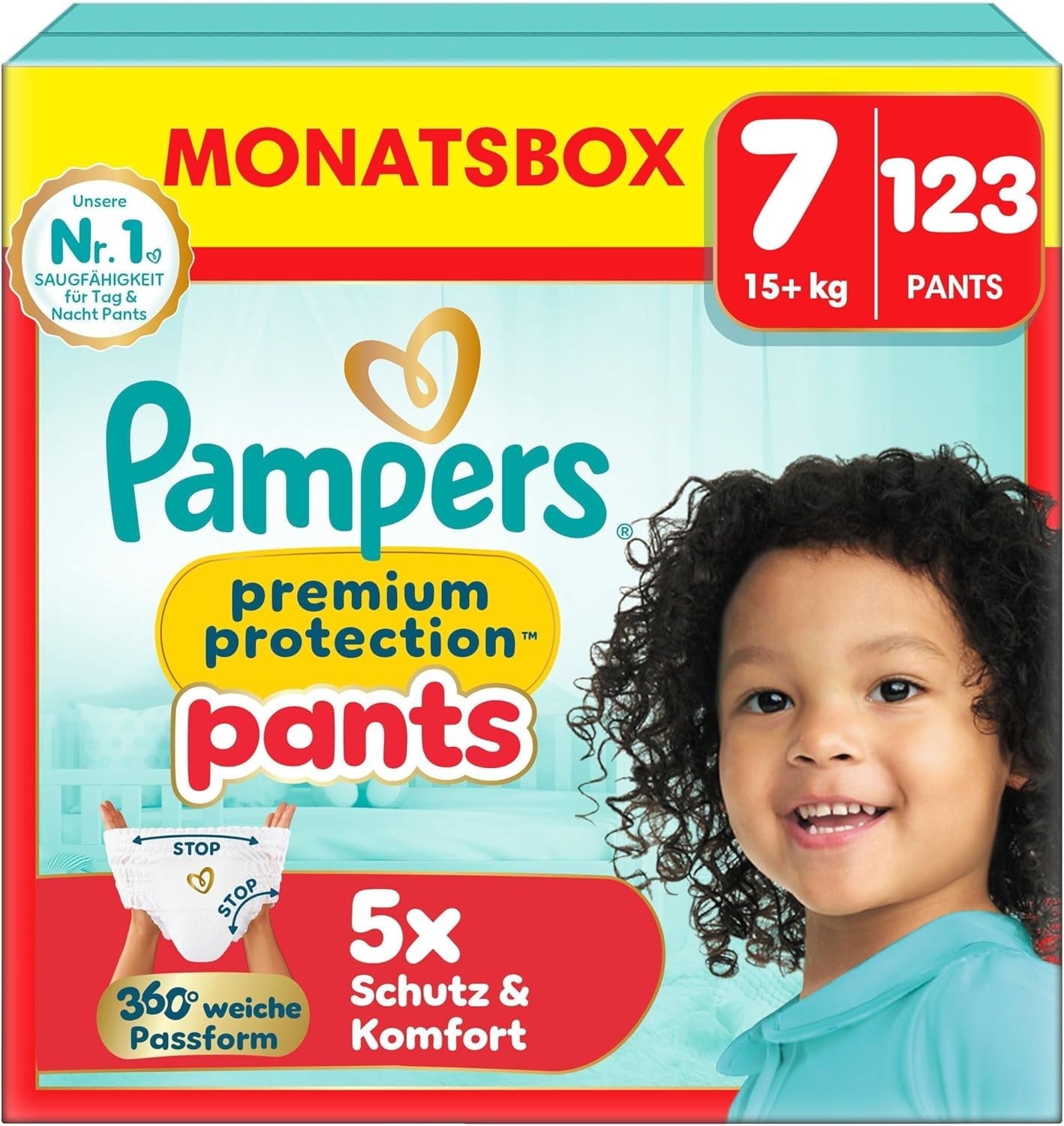 Pampers Premium Protection Pants Größe 5, 144 Windeln, 11 kg – 17 kg, mit 360°-Anpassung und weichen Anti-Leck-Bündchen für optimalen Komfort und Schutz