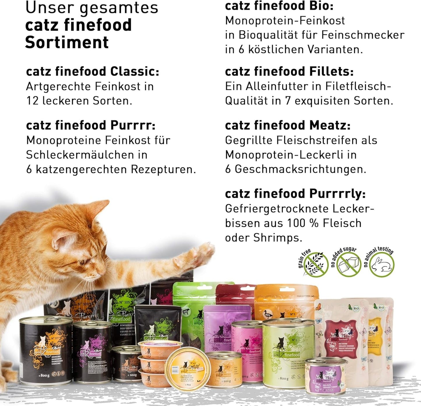 Nassfutter für Katzen Catz Finefood Purrrr mit Monoprotein und Lachs Nr. 105, für Katzen mit empfindlicher Verdauung, 16 x 80 g