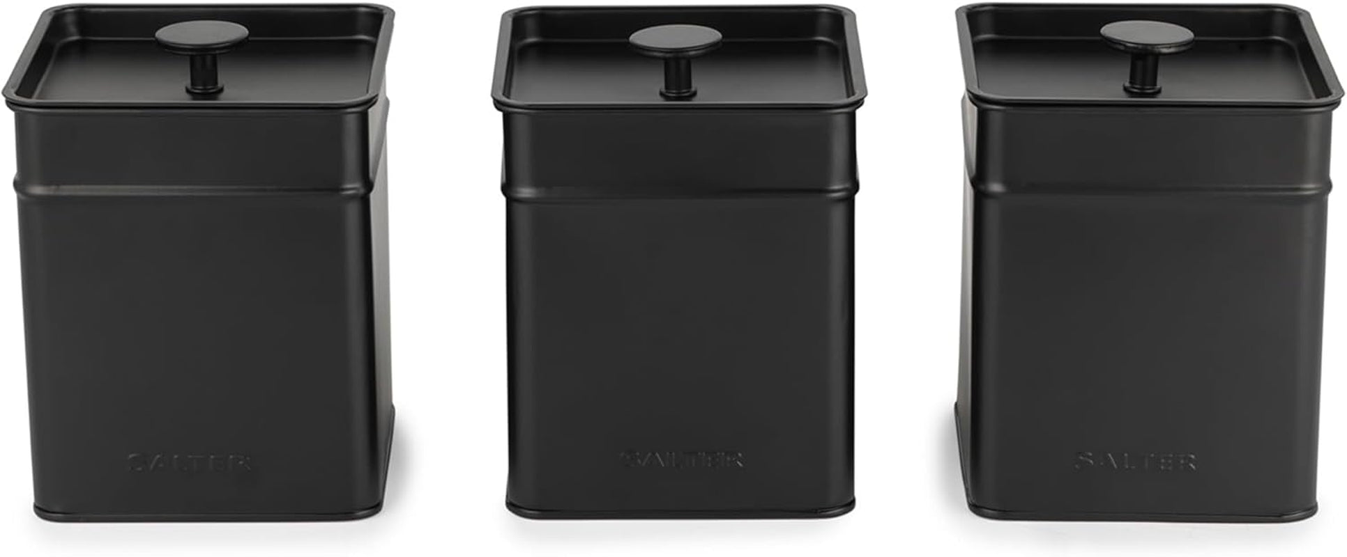 Salter BW12614EU7 Kuro-Aufbewahrungsboxen-Set – 4 Küchenbehälter Brot/Tee/Kaffee/Zucker, quadratische Organizer-Boxen, leicht zu reinigen, hält Lebensmittel frisch, schwarz, Naty Shop Lebensmittel-Aufbewahrungsboxen, 3-teiliges Set