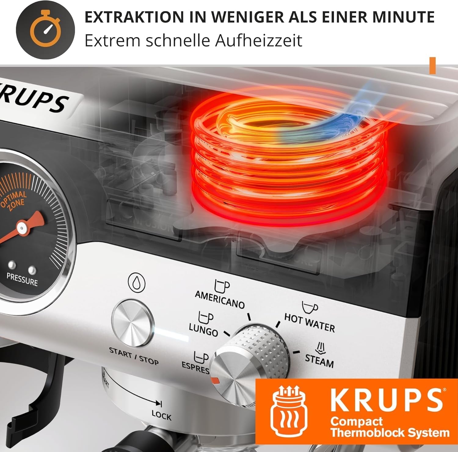 Krups Precision manuelle Espressomaschine mit Siebträger und Mahlwerk, Barista-Kaffeemaschine mit intuitivem Bedienfeld, Vorbrüheinstellungen, Espressomaschine mit Dampfdüse, schnelles Aufheizen, XP801T10