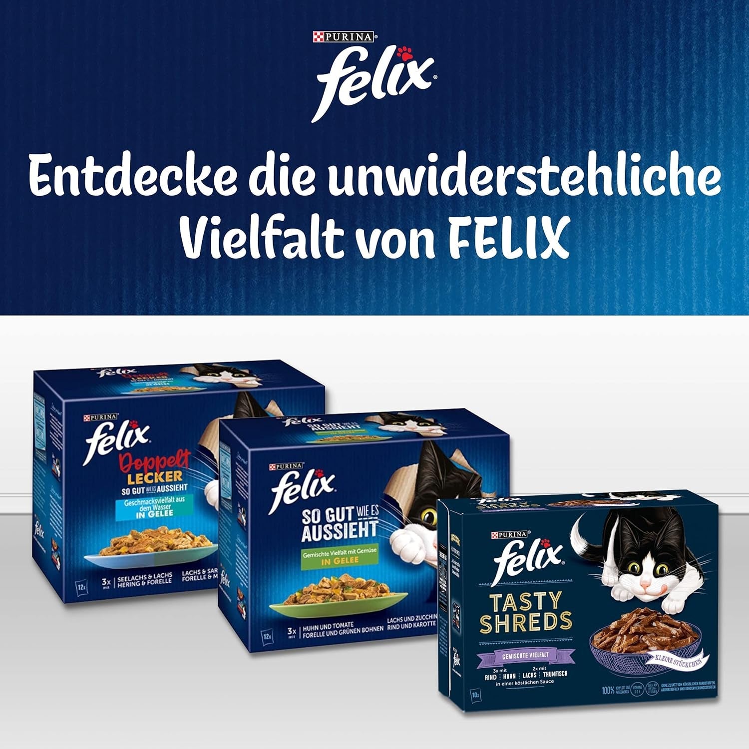 Felix Sensations Sauces Nassfutter für Katzen, verschiedene Fischmischung, 6er-Pack (6 x 12 Beutel à 85 g)