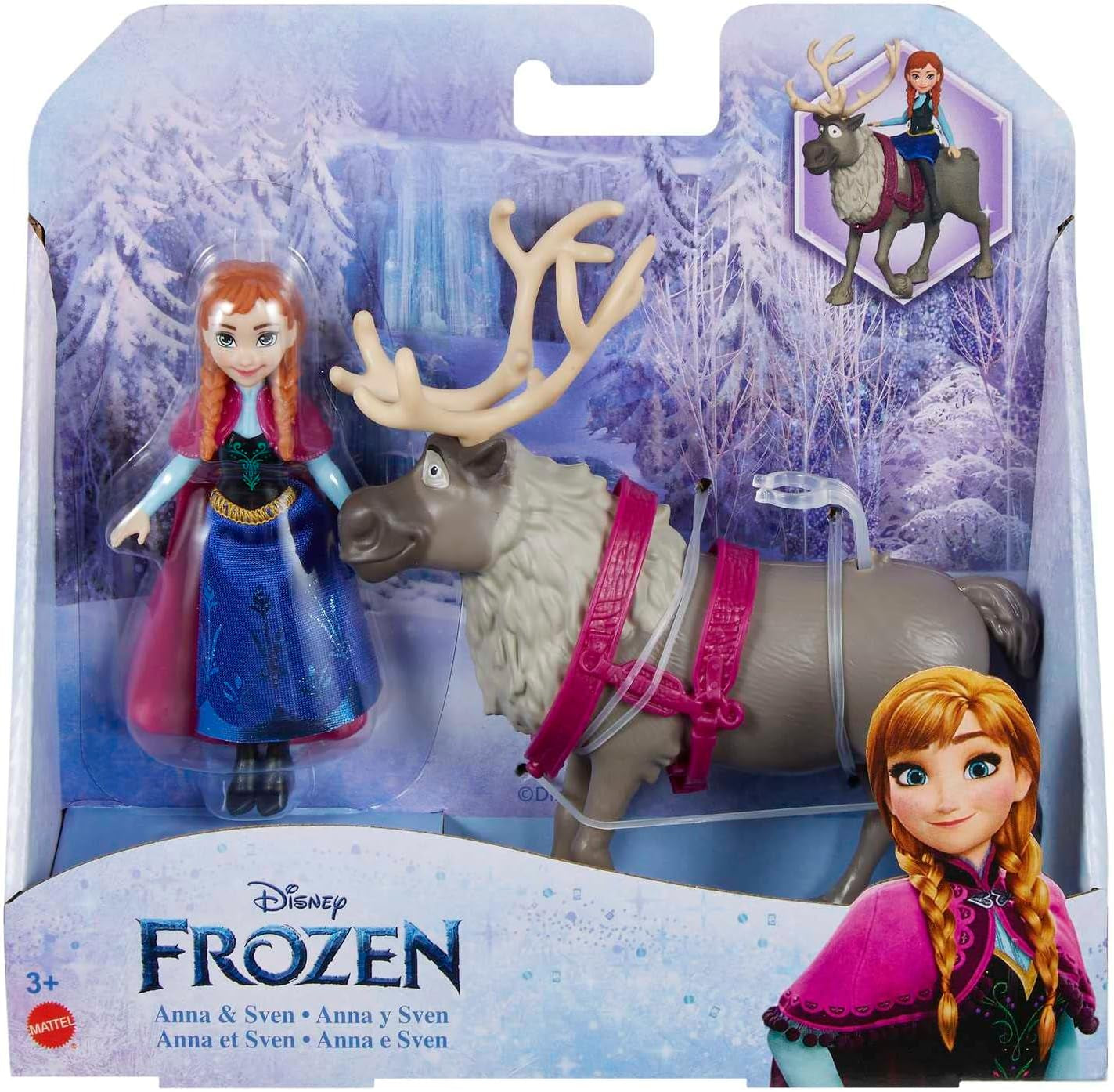 Mattel DISNEY Die Eiskönigin Anna und Sven Puppe und Tierfigur, inspiriert von den Zeichentrickfiguren, bewegliche Gliedmaßen, abnehmbarer Rock und Umhang, für Kinder ab 3 Jahren, HLX03 Naty Shop Dolls