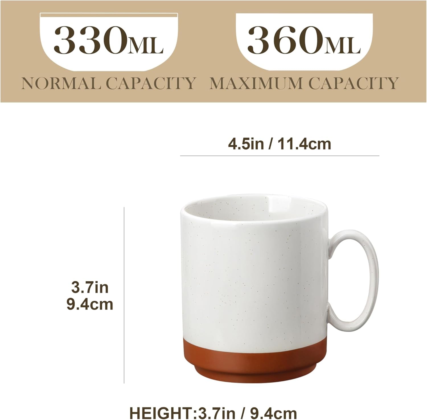 MALACASA Kaffeebecher-Set, 350 ml Steinzeugbecher-Set für 4 Personen, moderne Kaffeebecher für Tee, Saft, Latte, Cappuccino, heiße Schokolade. Spülmaschinen- und mikrowellengeeignet, TARA-Serie, Khakiweiß
