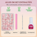 Ballerina-Kunstnägel-Set – 240-teiliges zartes Flieder-Rosa-Kunstnägel-Set, vollflächiger Kleber auf Kunstnägeln, Set mit künstlichen Nagelspitzen für Maniküre und Nagelkunst für Frauen und Mädchen (Lavendelrosa)